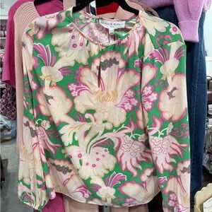 Chelsea & Theodore Pink and Green Floral Blouse